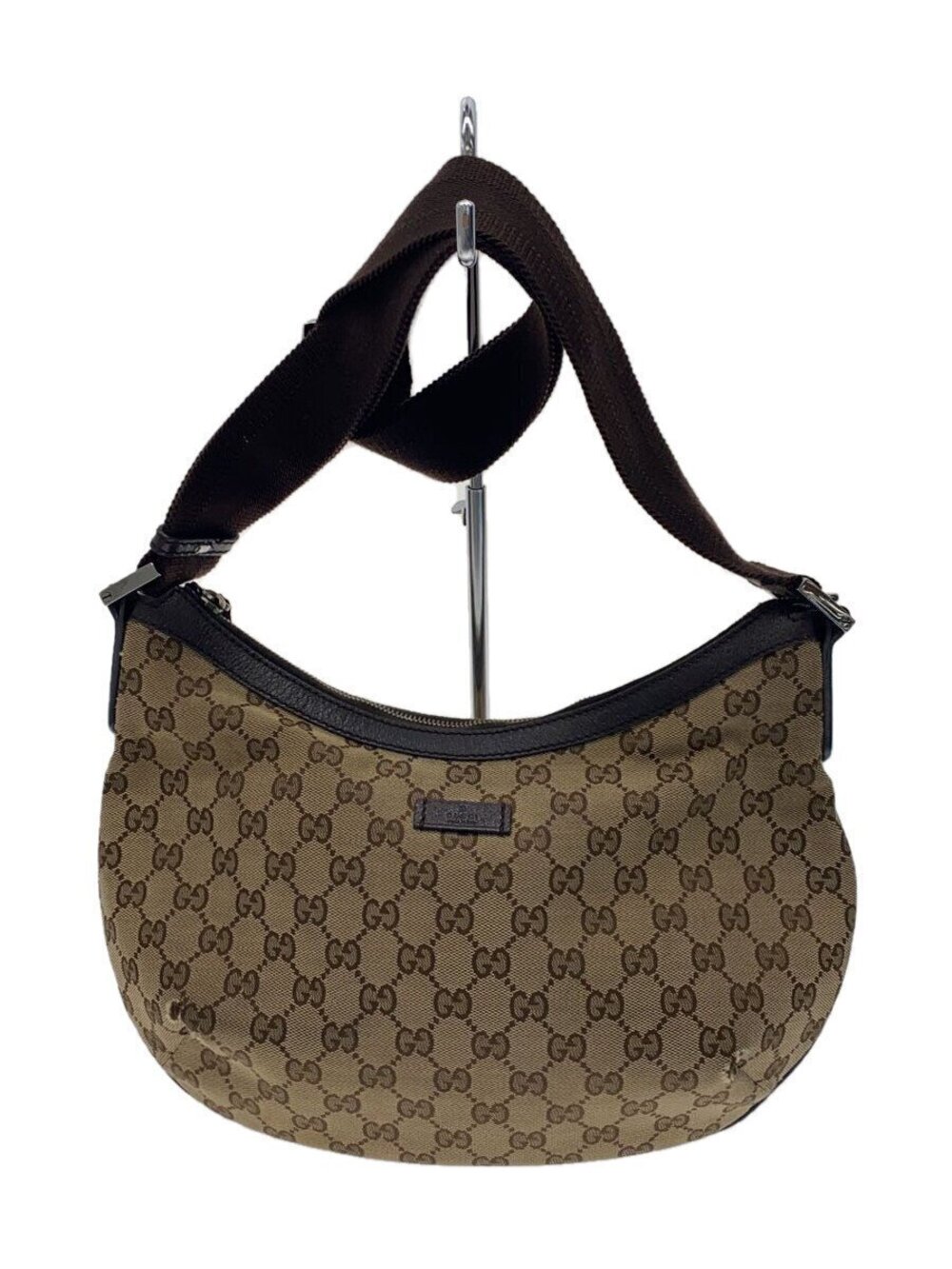 Gucci GG Canvas half moon croissant shoulder messenger bag brown leather
